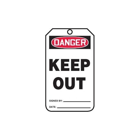 Accuform Safety Tags, DANGER KEEP OUT, 5.75in x 3.25in, RP-Plastic, 25PK MDT108PTP